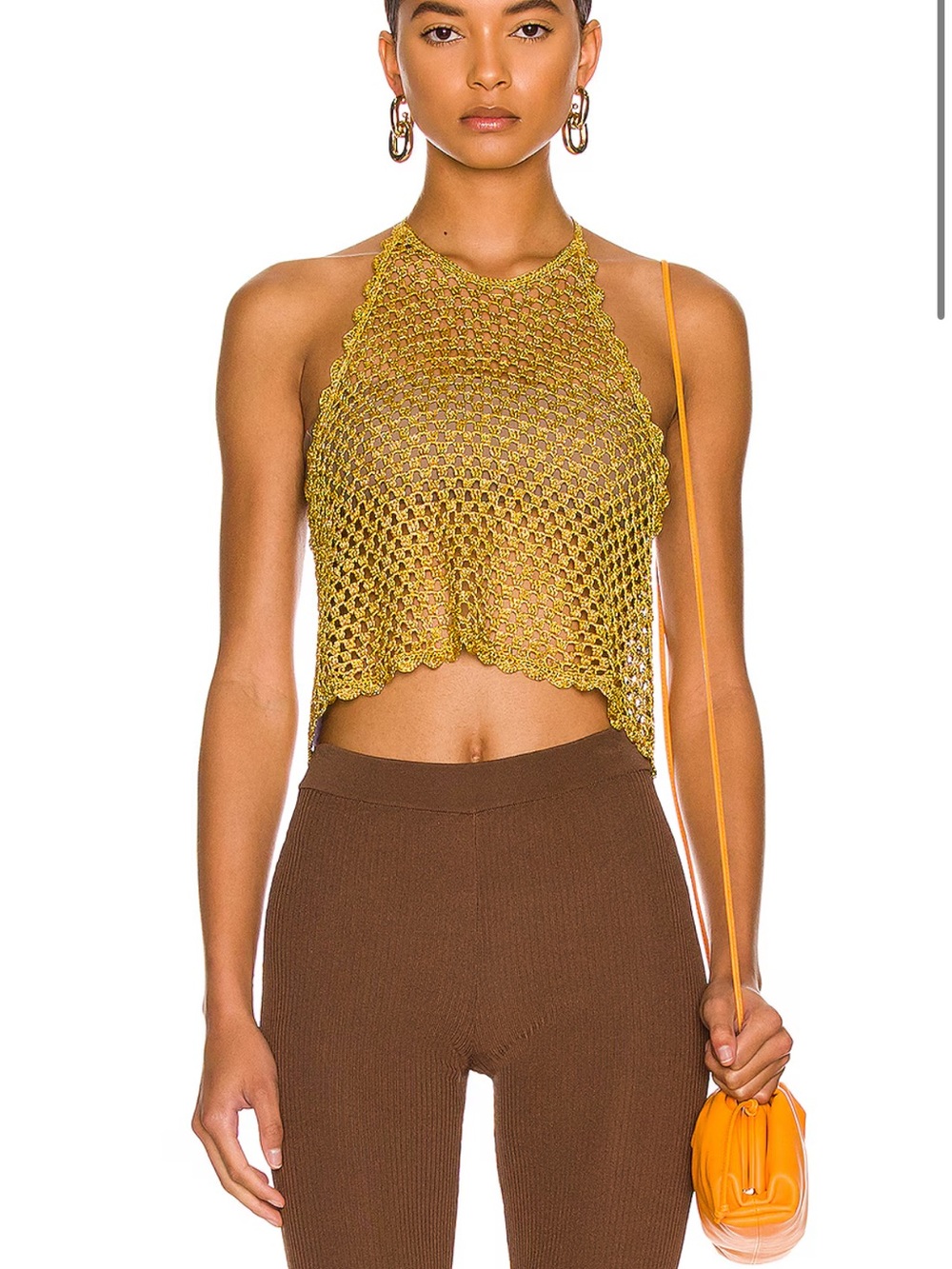 Ganni Metallic Gold Halter Crop Top